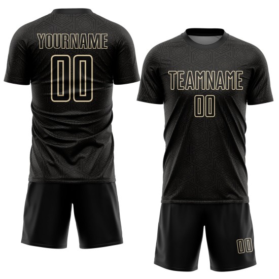 Sublimation Custom Geometric Black Soccer Jersey Shape Sports Uniform Cream