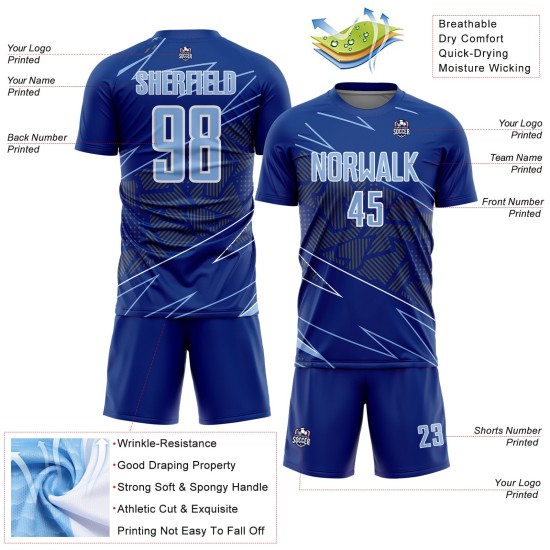 Blue-White Royal Uniform Sports Jersey Light Custom Lines Sublimation Soccer