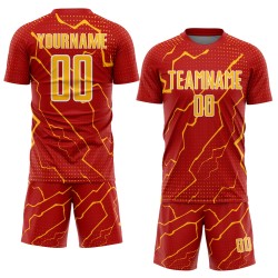 Jersey Sublimation Soccer Lightning Gold-White Sports Red Custom Uniform