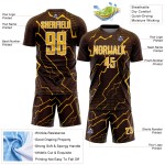 Sports Custom Gold-White Lightning Sublimation Brown Jersey Uniform Soccer Sports Custom Gold-White Lightning Sublimation Brown Jersey Uniform Soccer