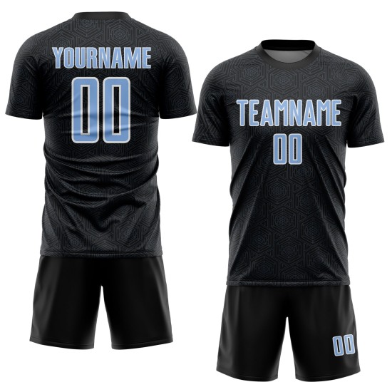 Geometric Light Custom Uniform Sports Sublimation Black Shape Blue-White Jersey Soccer