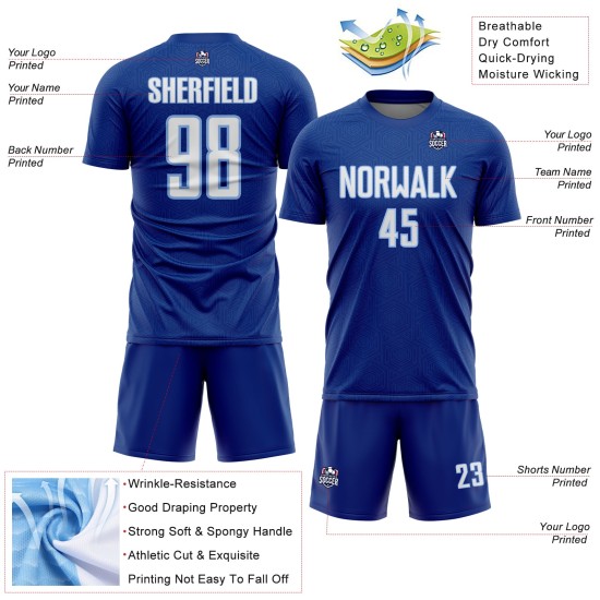 Soccer Geometric Sports Blue Custom Royal Shape White-Light Sublimation Uniform Jersey