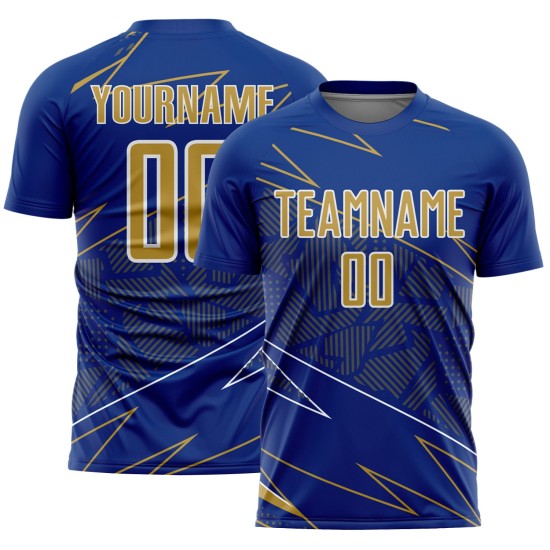 Uniform Custom Sports Royal Jersey Lines Soccer Old Gold-White Sublimation
