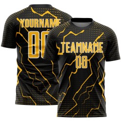 Gold-White Lightning Soccer Custom Uniform Black Sublimation Jersey Sports