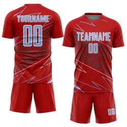 Uniform Custom Blue-White Jersey Red Light Soccer Sports Sublimation Lines