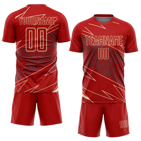 Cream Jersey Soccer Sports Red Sublimation Uniform Lines Custom