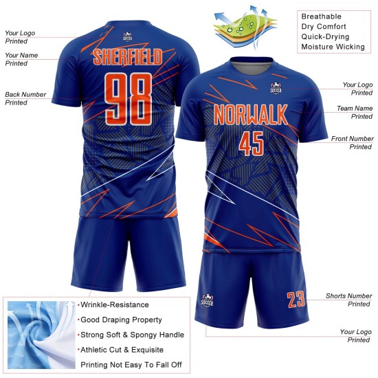 Lines Sublimation Royal Uniform Orange-White Sports Jersey Custom Soccer