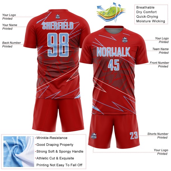 Uniform Custom Blue-White Jersey Red Light Soccer Sports Sublimation Lines