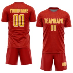Sublimation Uniform Red Geometric Jersey Shape Soccer Gold-White Custom Sports