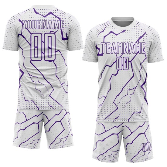 Uniform Sublimation White Purple Custom Sports Soccer Jersey Lightning Uniform Sublimation White Purple Custom Sports Soccer Jersey Lightning