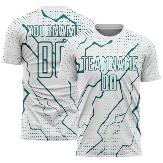 Sublimation Sports Uniform Jersey White Custom Soccer Lightning Teal Sublimation Sports Uniform Jersey White Custom Soccer Lightning Teal