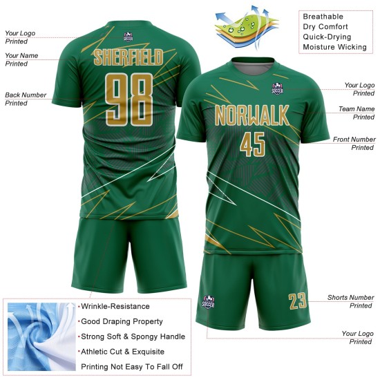 Soccer Sublimation Gold-White Lines Uniform Sports Green Custom Kelly Jersey Old