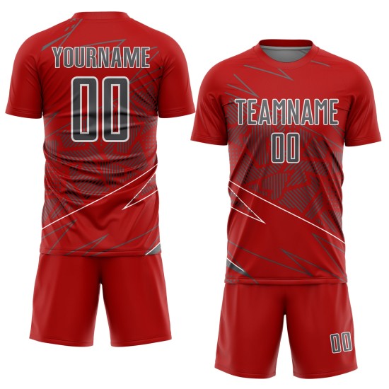 Red Jersey Steel Uniform Sports Sublimation Custom Soccer Lines Gray-White Red Jersey Steel Uniform Sports Sublimation Custom Soccer Lines Gray-White