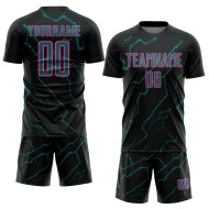 Jersey Soccer Sports Uniform Black Custom Teal-Pink Sublimation Lightning
