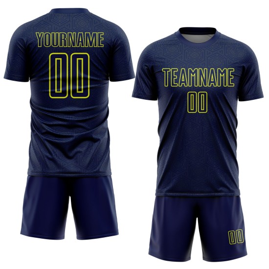 Uniform Shape Neon Geometric Sublimation Custom Sports Soccer Yellow Jersey Navy