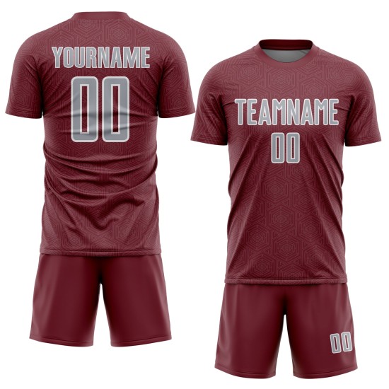 Sports Geometric Sublimation Gray-White Uniform Jersey Shape Custom Burgundy Soccer