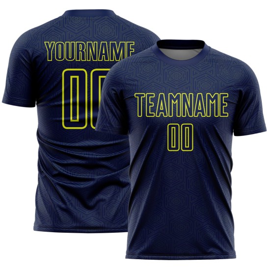 Uniform Shape Neon Geometric Sublimation Custom Sports Soccer Yellow Jersey Navy