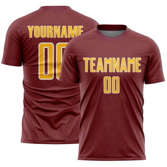 Jersey Custom Burgundy Shape Geometric Uniform Gold-White Sublimation Soccer Sports