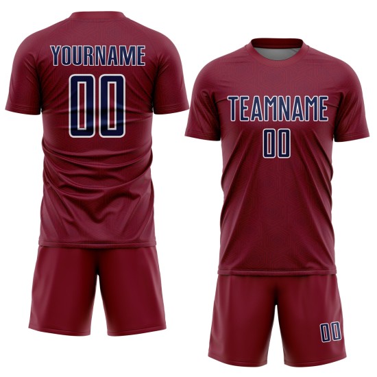 Custom Crimson Uniform Navy-White Sports Shape Geometric Sublimation Soccer Jersey Custom Crimson Uniform Navy-White Sports Shape Geometric Sublimation Soccer Jersey