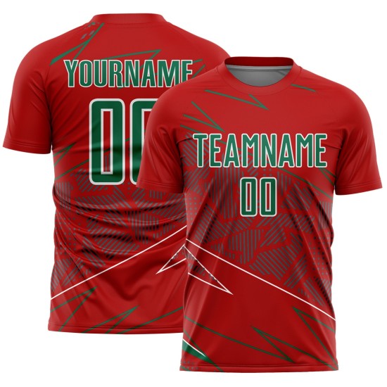 Red Sublimation Soccer Green-White Sports Jersey Lines Uniform Custom Kelly